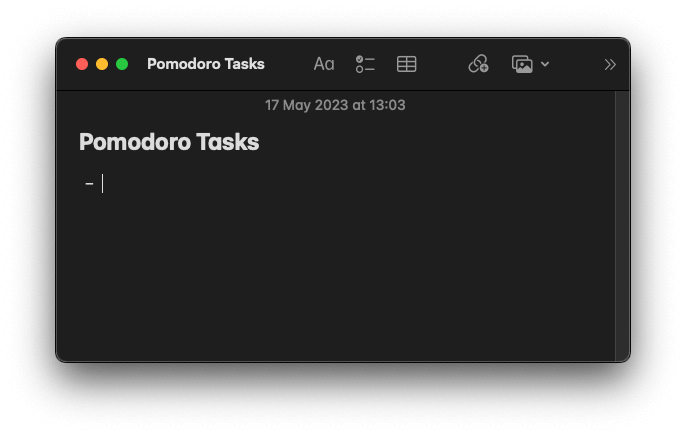Zrzut ekranu z aplikacji Notes.app